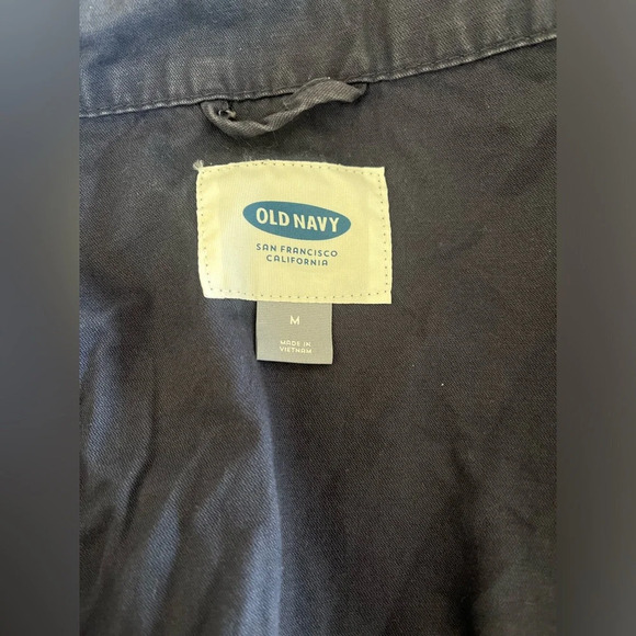 Old Navy Blue Zippered Cargo Utility Jacket Size Medium 100% Cotton High Collar - Picture 8 of 11